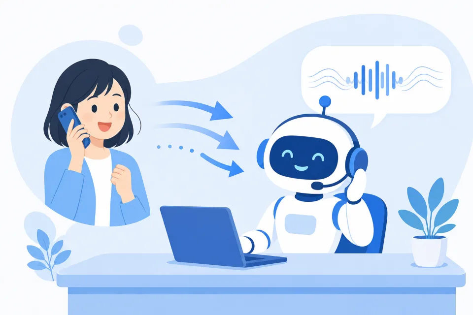 かかってくる電話にAIが自動応対するイラスト