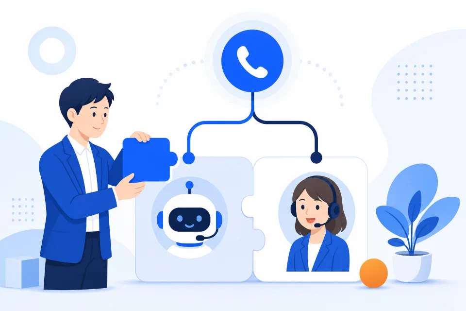 AI自動応答と有人オペレーターを組み合わせて柔軟に設計するイメージ